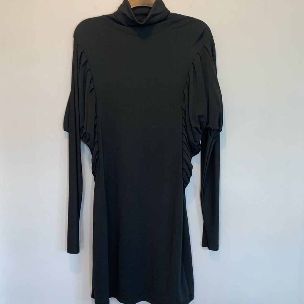 Fendi Jersey Pleated Bat Wing Turtleneck Designer Mini Dress 44